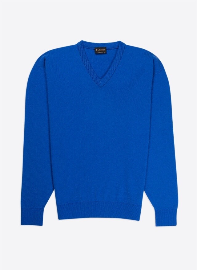 Lambswool V-Neck Sweater - Royal Blue