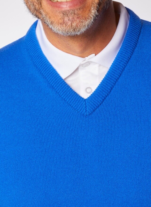 Lambswool V-Neck Sweater - Royal Blue