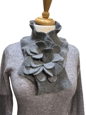 Floral Collar Scarf - Grey