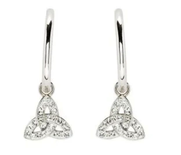 Sterling Silver Crystal Trinity Hoop Earrings