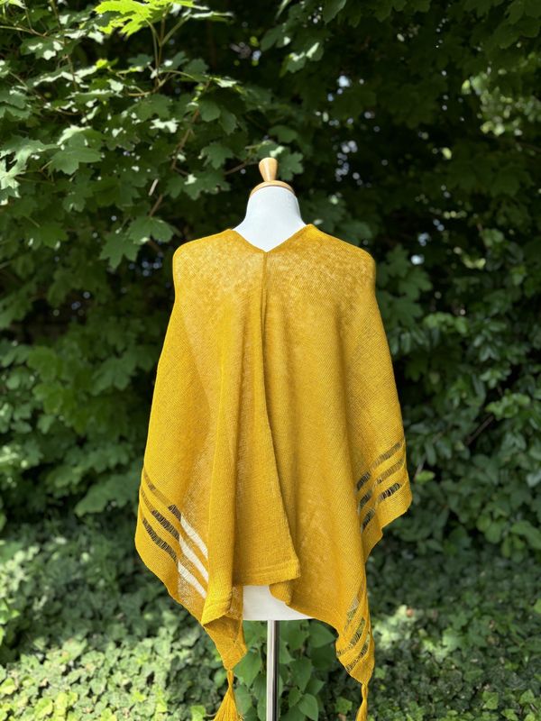 100% Linen Poncho - Mustard