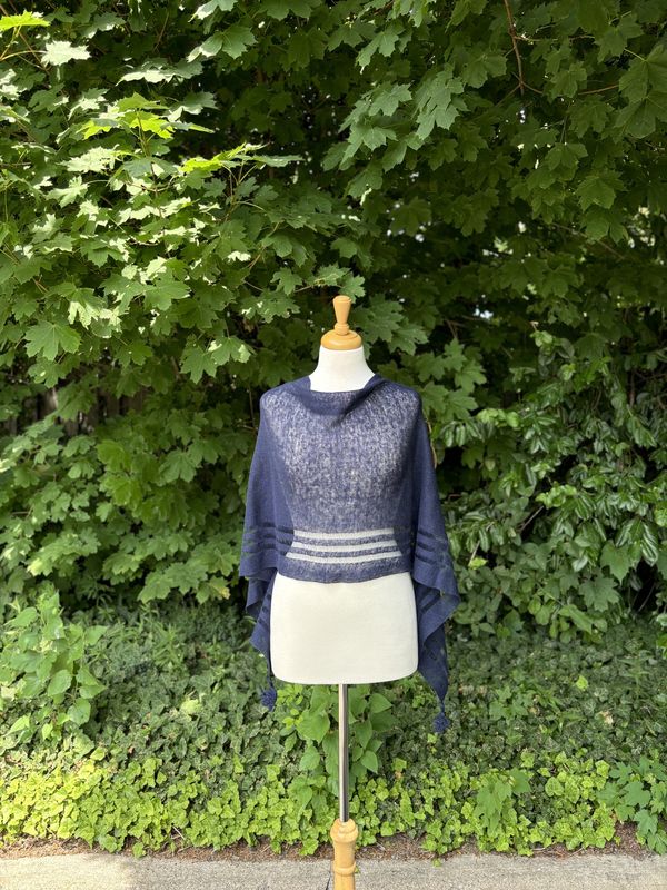 100% Linen Poncho - Midnight Blue