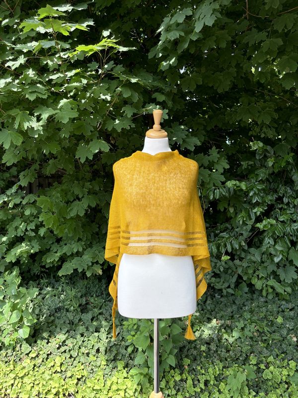 100% Linen Poncho - Mustard