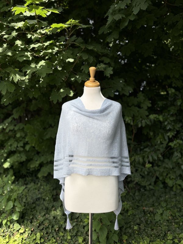 100% Linen Poncho - Steel Blue