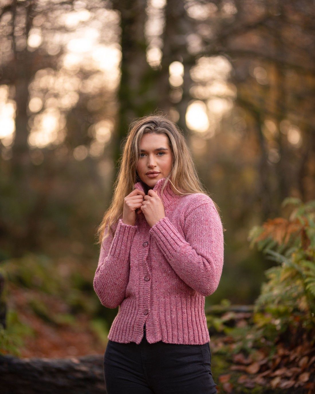 Crop Panel Cardigan - Dusty Pink