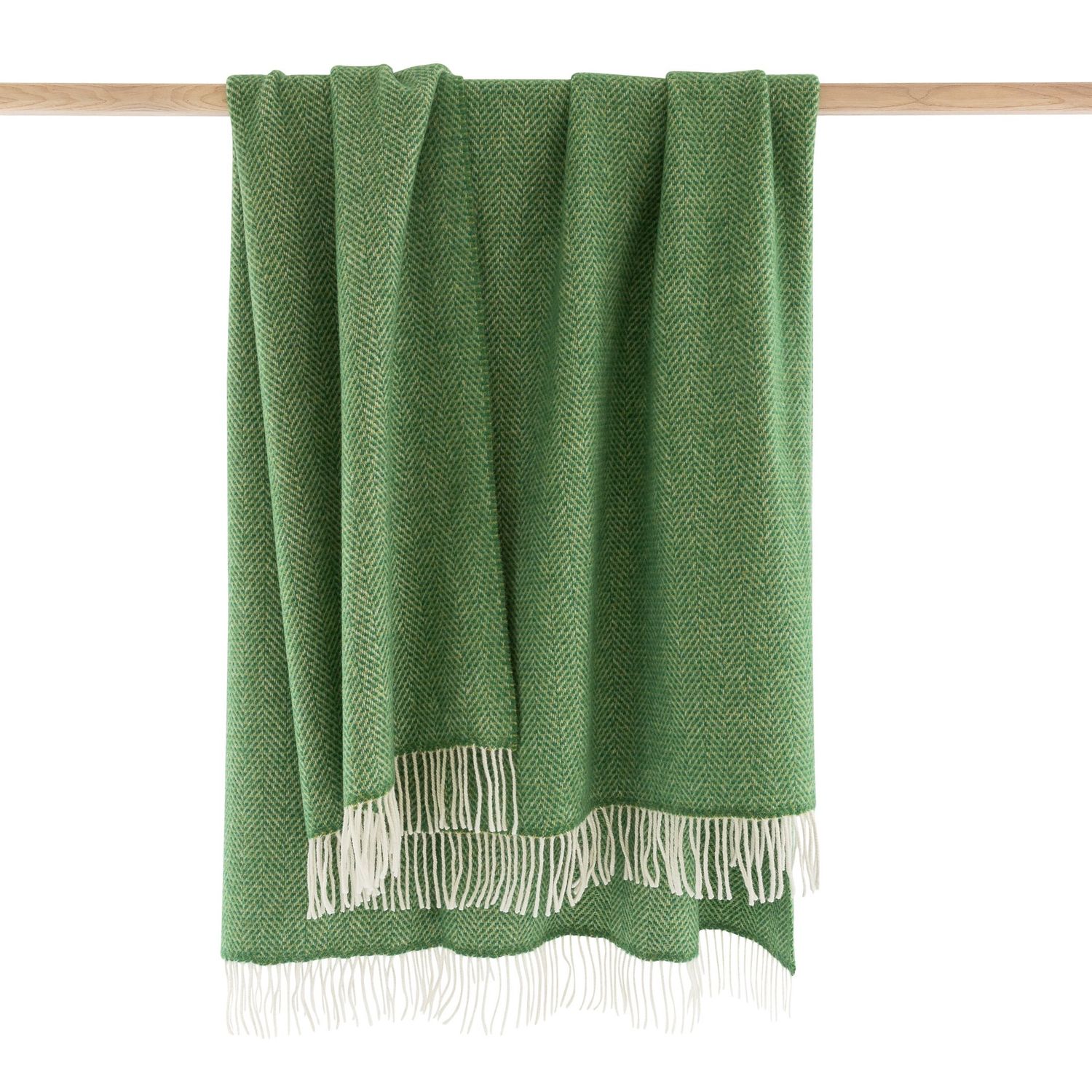 Merino Wool Cashmere Throw Green Herringbone