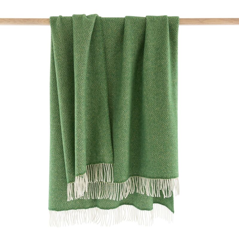 Merino Wool Cashmere Throw Green Herringbone