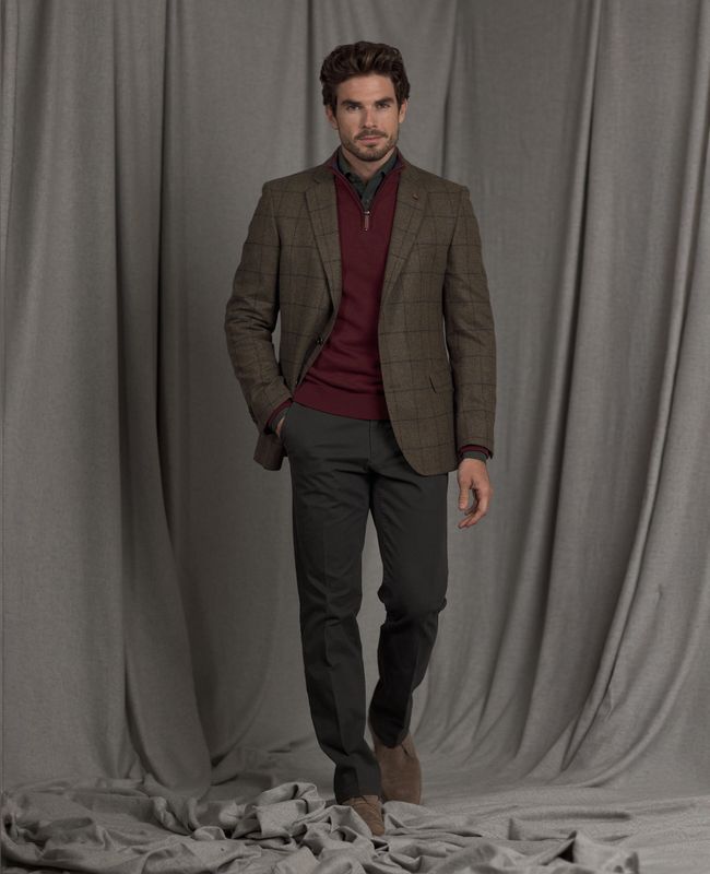 Liffey Tweed Blazer in Brown Windowpane Check - 55404