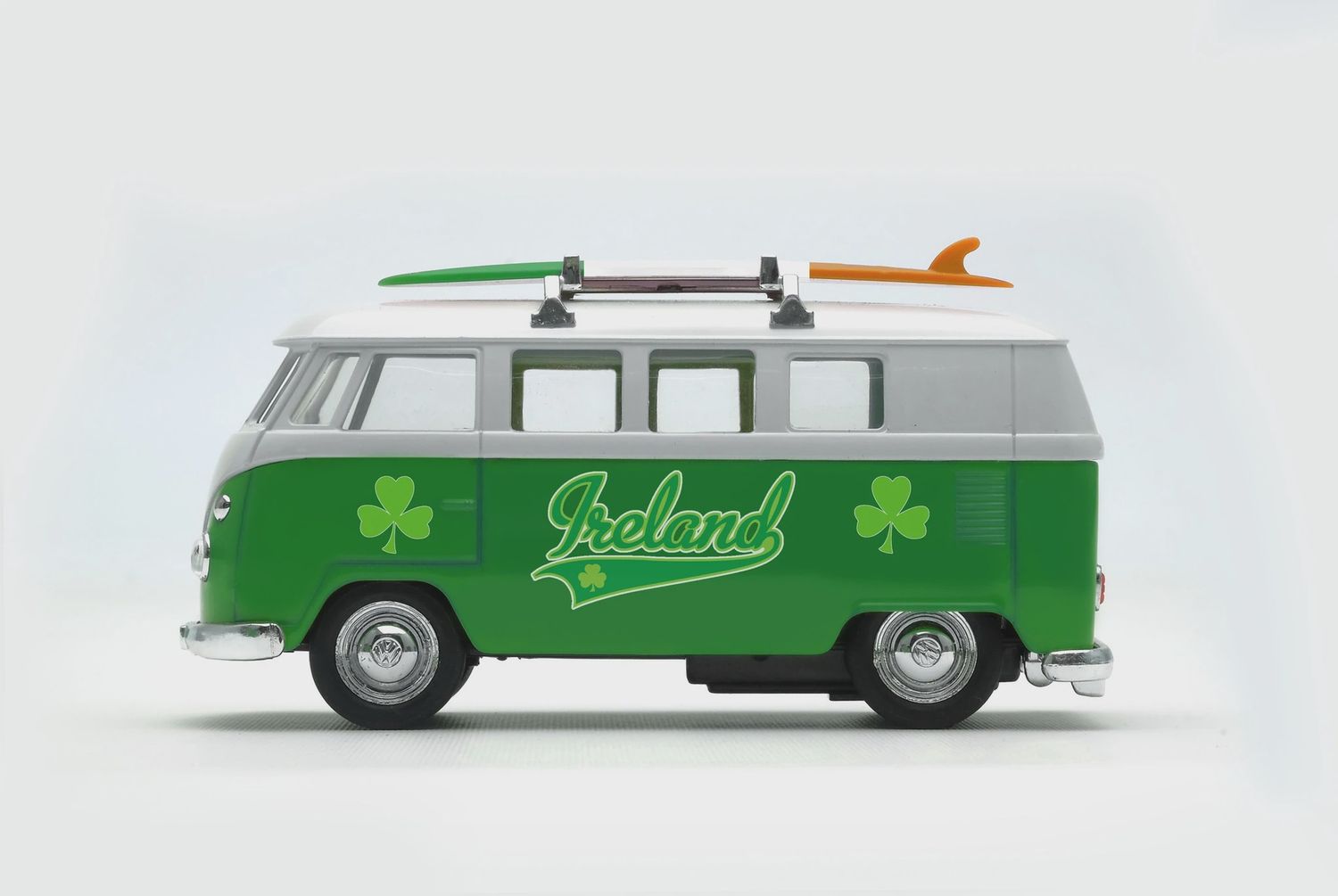 Volkswagen Camper Van With Tricolour Surfboard