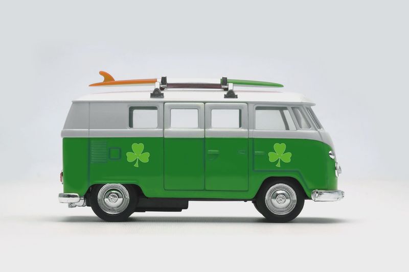 Volkswagen Camper Van With Tricolour Surfboard