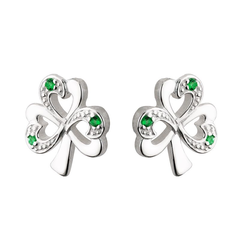 Sterling Silver Shamrock with Green Stones Stud earrings
