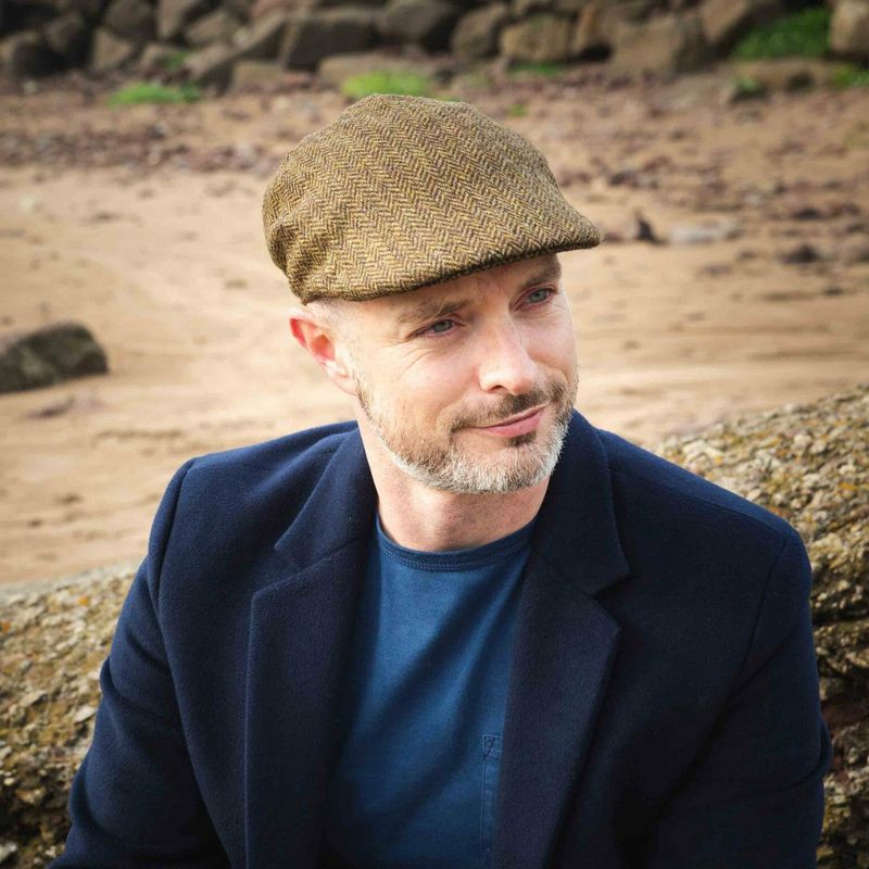 Tweed Sports Cap Beige Dark Brown Herringbone