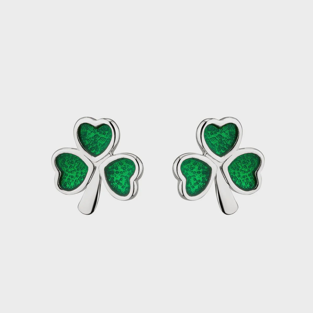 Acara-Sterling Silver Shamrock Earrings-Green