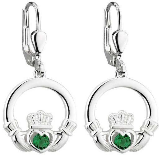Green Claddagh Drop Earrings