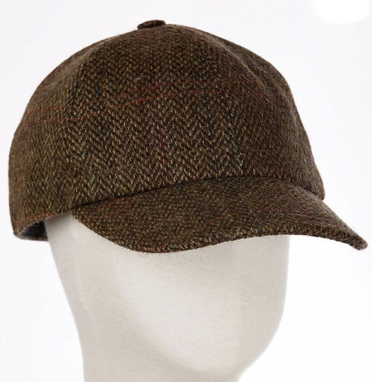 Tweed Baseball Cap with Ear Flaps - Brown Herringbone