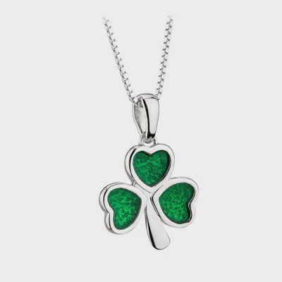 Acara-Green Enamel Shamrock Pendant