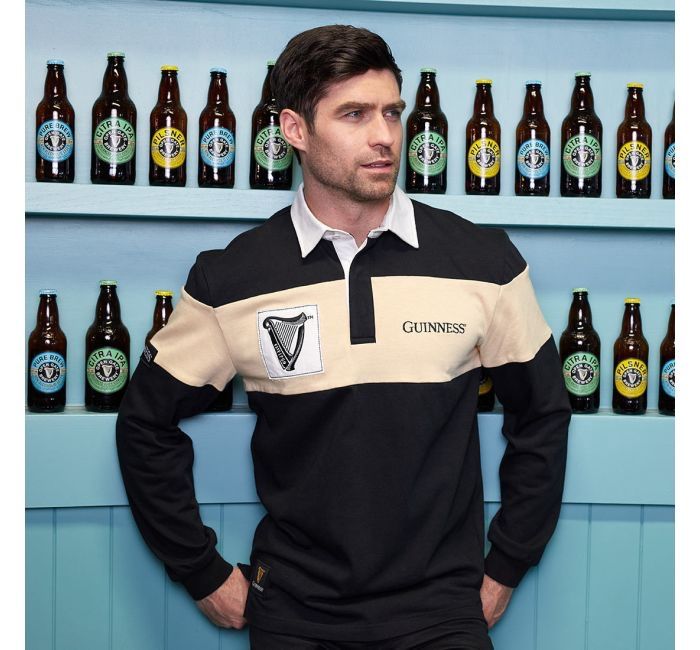 Guinness Black &amp; Cream Harp Logo Rugby Shirt