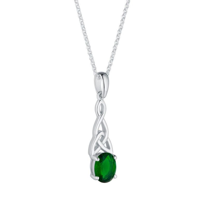 Long Trinity Knot with Green Stone necklace