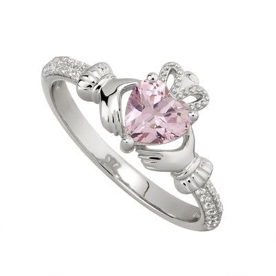 Sterling Silver Claddagh Birthstone Ring - October