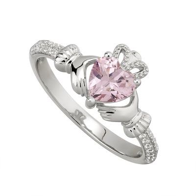 Sterling Silver Claddagh Birthstone Ring-October