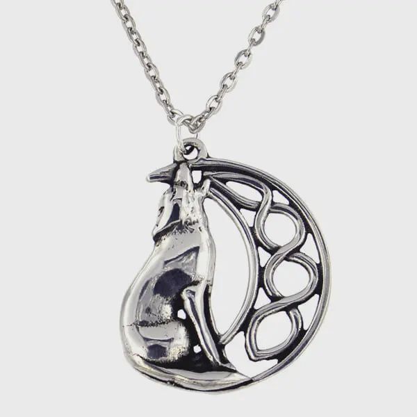 Howling wolf and moon pendant