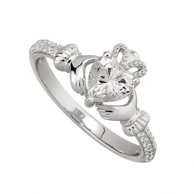 Sterling Silver Claddagh Birthstone Ring - April
