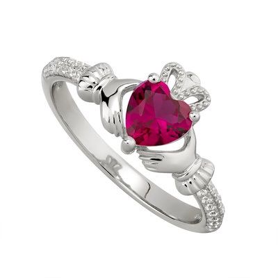 Sterling Silver Claddagh Birthstone Ring - July