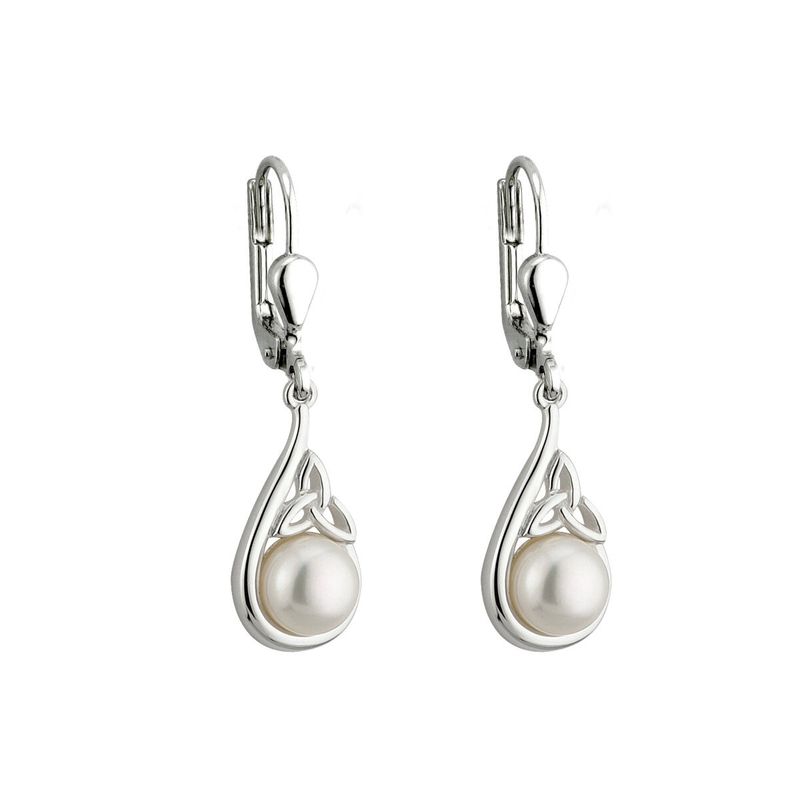 Sterling Silver Pearl Trinity Knot Earrings