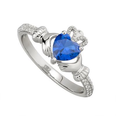 Sterling Silver Claddagh Birthstone Ring - September