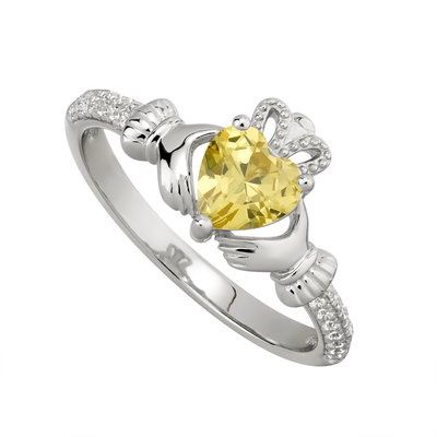 Sterling Silver Claddagh Birthstone Ring - November