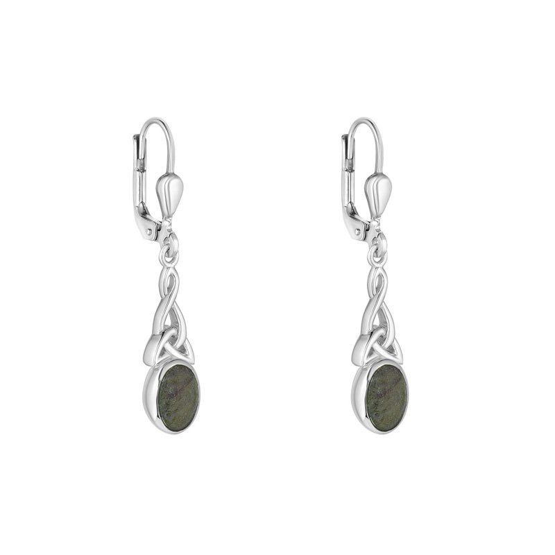 Long Trinity drop earrings-Connemara Marble