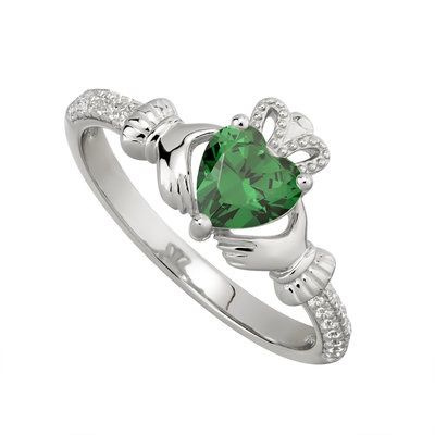 Sterling Silver Claddagh Birthstone Ring - May