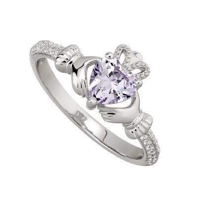 Sterling Silver Claddagh Birthstone Ring - June