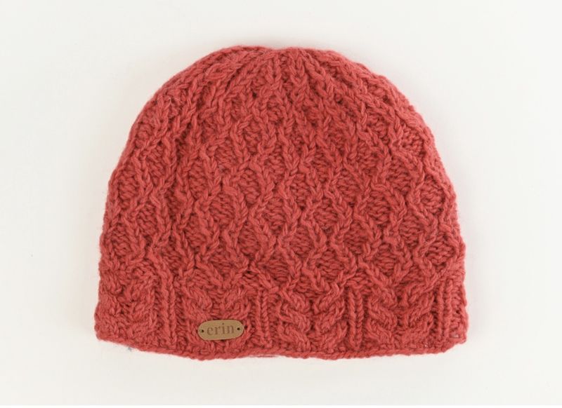 Aran Diamond Pull On Hat - Raspberry