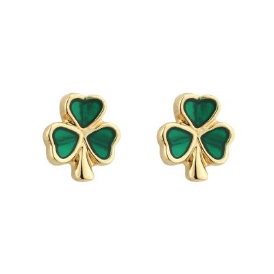 Gold Rhodium Shamrock Stud Earrings