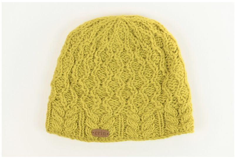 Aran Diamond Pull On Hat - Yellow