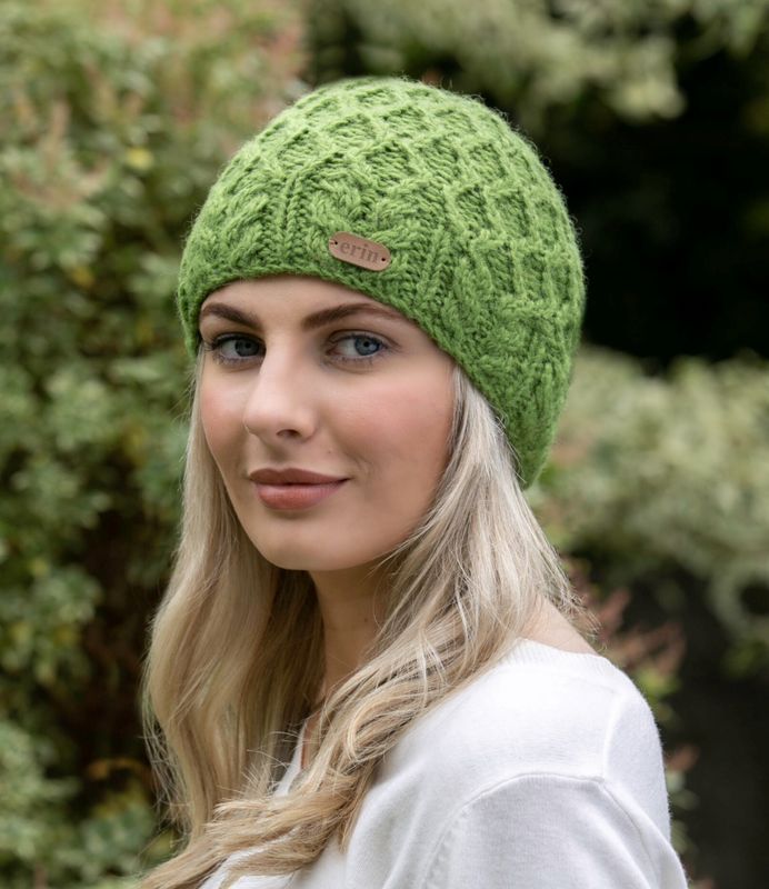 Aran Diamond Pull On Hat - Green