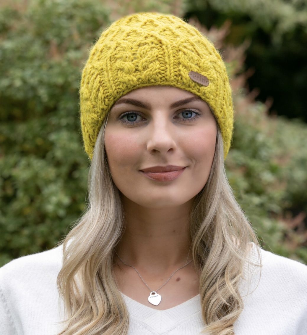 Aran Diamond Pull On Hat - Yellow