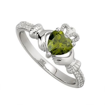 Sterling Silver Claddagh Birthstone Ring - August