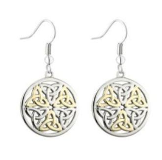 Plated Two Tone Trinity Drop Earrings