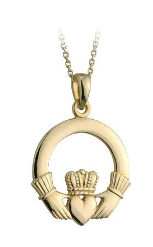 9K Gold Large Claddagh Necklace - Boxed
