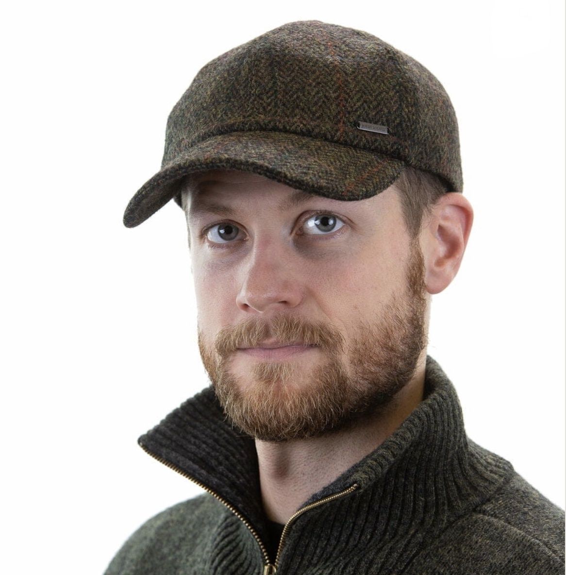 Tweed Baseball Cap with Ear Flaps - Green/Black