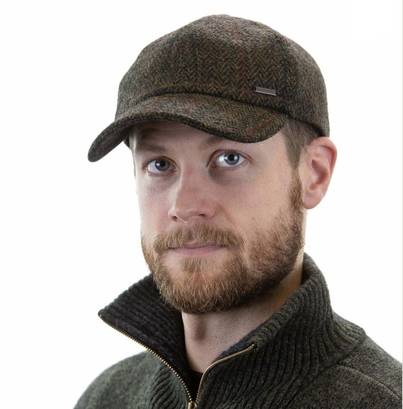 Tweed Baseball Cap with Ear Flaps - Green/Black
