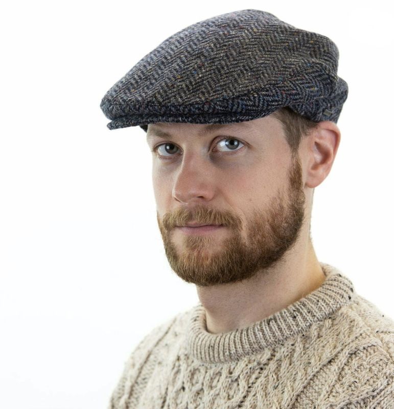 Irish Tweed Cap Denim Navy Herringbone Donegal