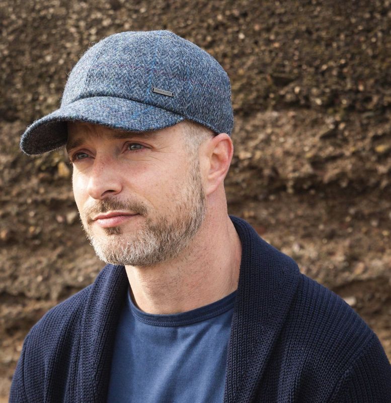 Tweed Baseball Cap with Ear Flaps - Grey Denim