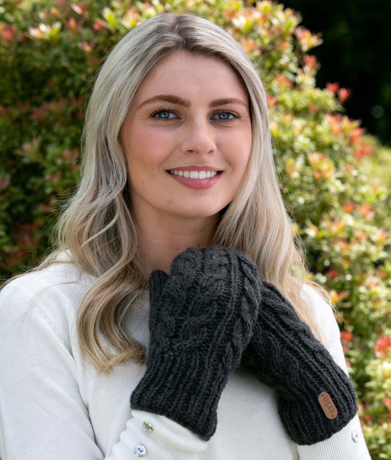 Aran Cable Mittens-Charcoal