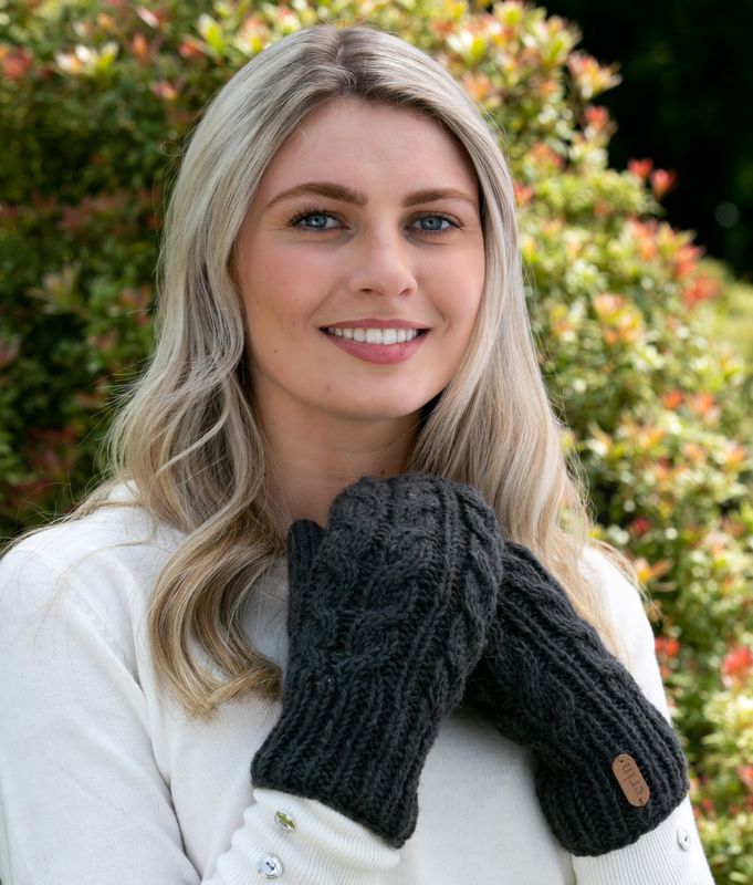 Aran Cable Mittens-Charcoal