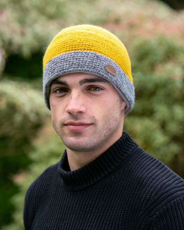 Crochet Turn Up Hat - Yellow