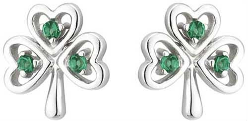 Acara-Shamrock with  Green Stone Earrings