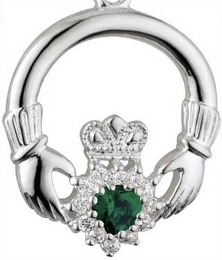 Sterling Silver Green Claddagh pendant